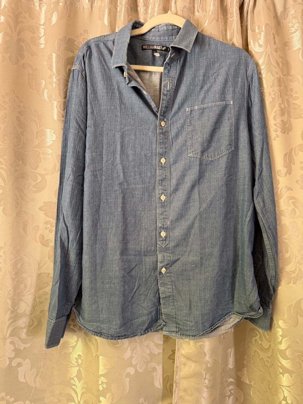 William Rast Lightweight Denim-Style Blue Button-Down Shirt/ E043
